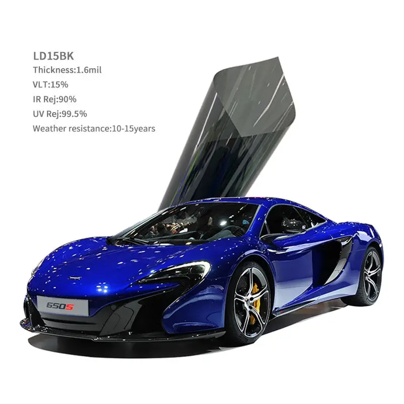 1.6mil VLT 15% blackout window protection film safety explosion-proof solar insulation car window glass tint film