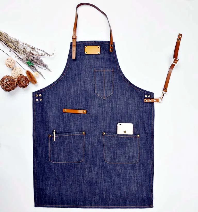 Flower gardening design work apron and Real leather  apron color cotton