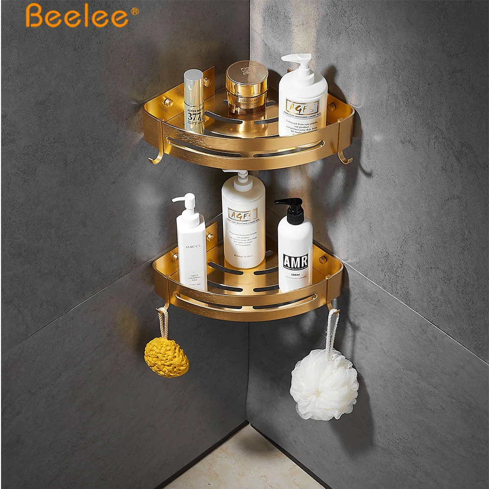 Алюминиевые угловые полки Beelee для ванной комнаты Золотая корзина