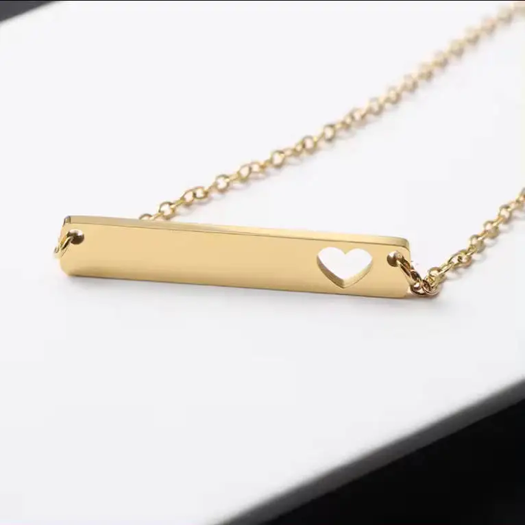 Hot Sales Custom Name Statement Stainless Steel Jewelry Gold Plated Heart Bar Pendant Necklace For Necklace
