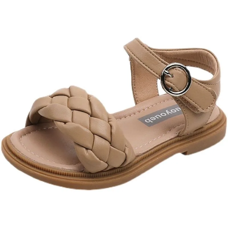 Wholesale Summer 2024 Girls  Flat Sandal Open Toe PU Design Sticker Ankle Strap Anti Slip Kids Sandals