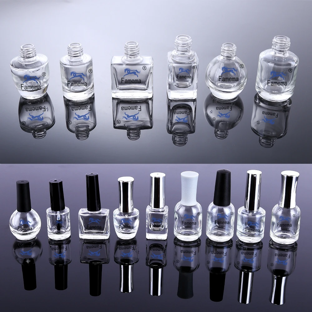 Wholesale 5ml 8ml 10ml 12ml 15ml Clear Empty Cosmetic Nail Polish Glass Bottle with Brush Cap Gel Containers