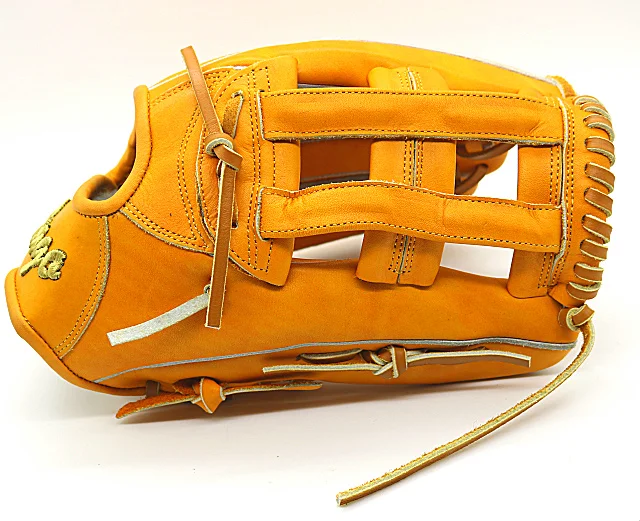 2020 made-in-china black and yellow steerhide leather infield baseball softball gloves  with tanner color cowhide leather laces