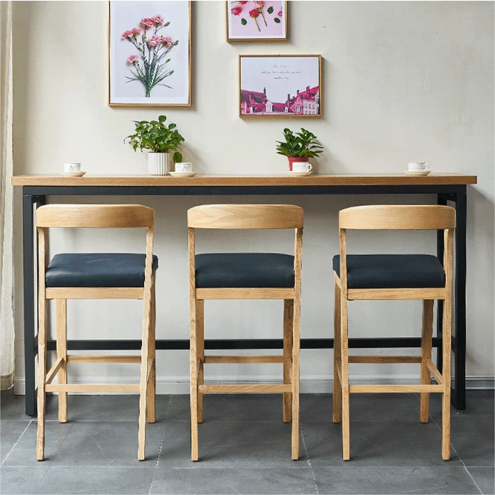 Hot selling Nordic solid wood Commercial bar chairs commercial coffee shop leisure backrests high stools bar chairs