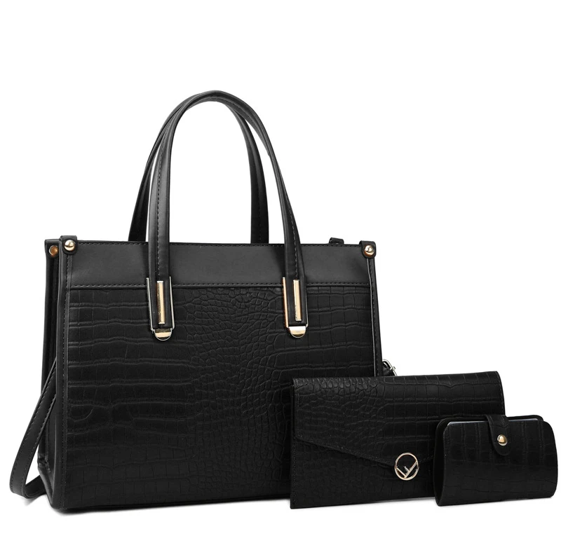 2024 wholesale custom handbags set 3 in 1 ladies hand bags luxury vintage elegant alligator leather tote bag for women