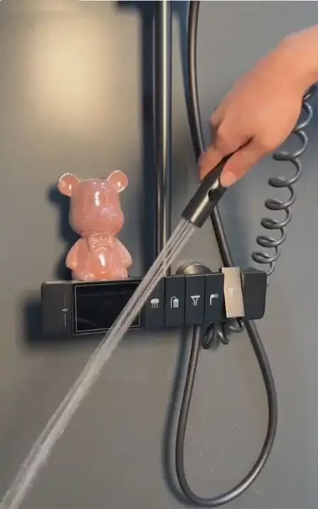 2023 Factory Direct Tiktok Sale Piano Key 5 Button Digital Display Bathroom Waterfall Rainfall Gun Metal Shower Set With Mixer