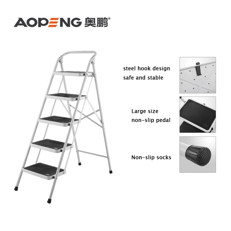 5 step white luxury home multi - function folding iron ladder