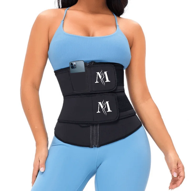 Dropshipping Private Label  Pink Waist Trainer Shaper Tummy Control Double Belt 9 Steel Bones Latex Waist Trainer Women