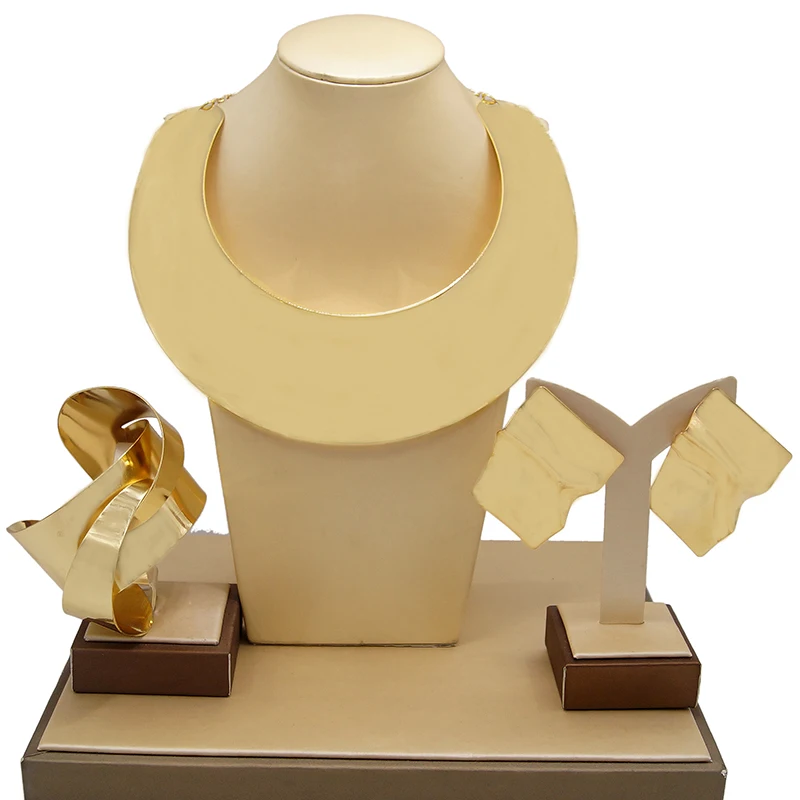 Yulaili Luxury Brazilian Gold Plating Brass Jewelry Sets Bridal Imitation Costume Jewellery Set Dubai 24 Carat Gold Necklaces