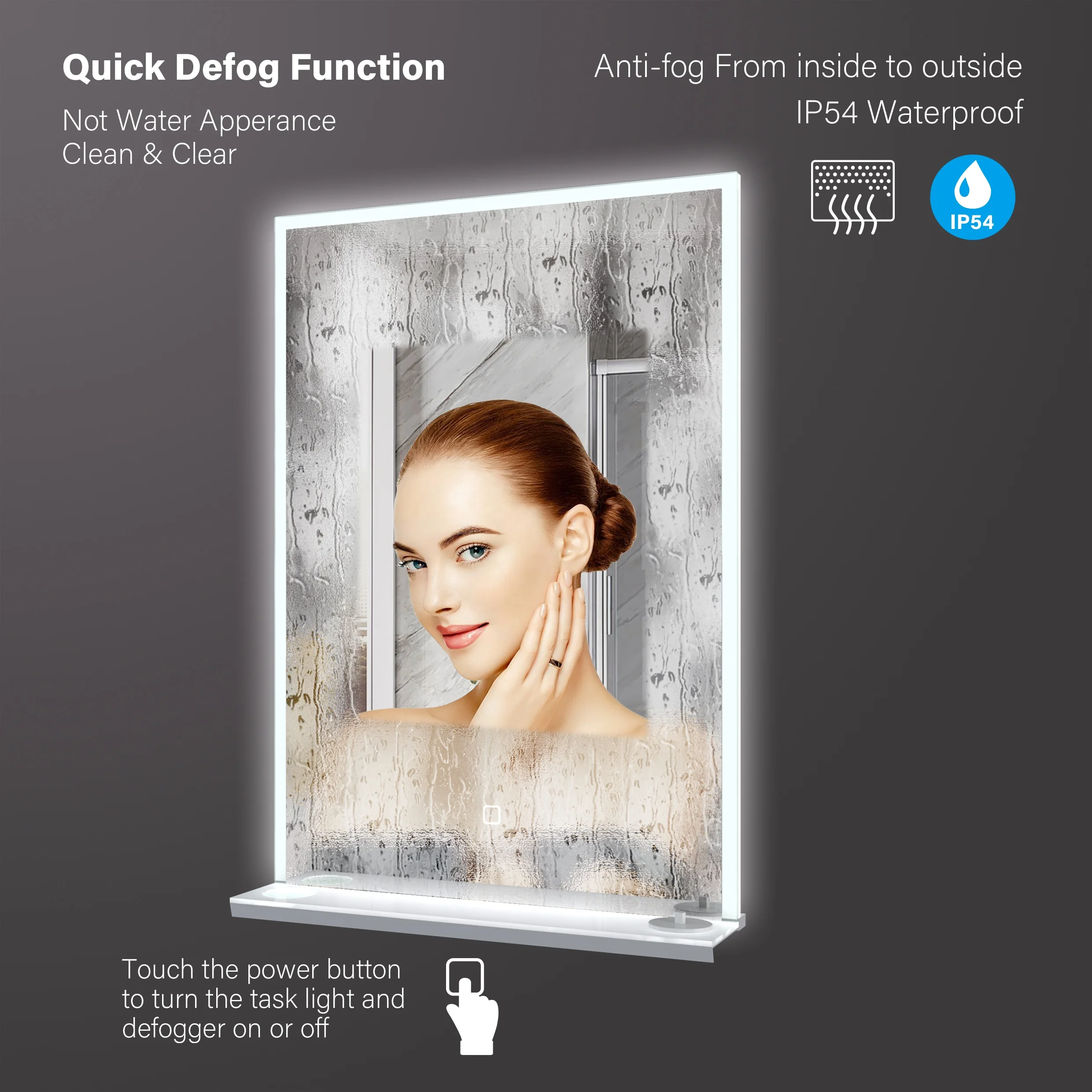 Smart Bathroom Mirror with Phone & Toothbrush Charger / Double Sided LED Mirror with Shelf