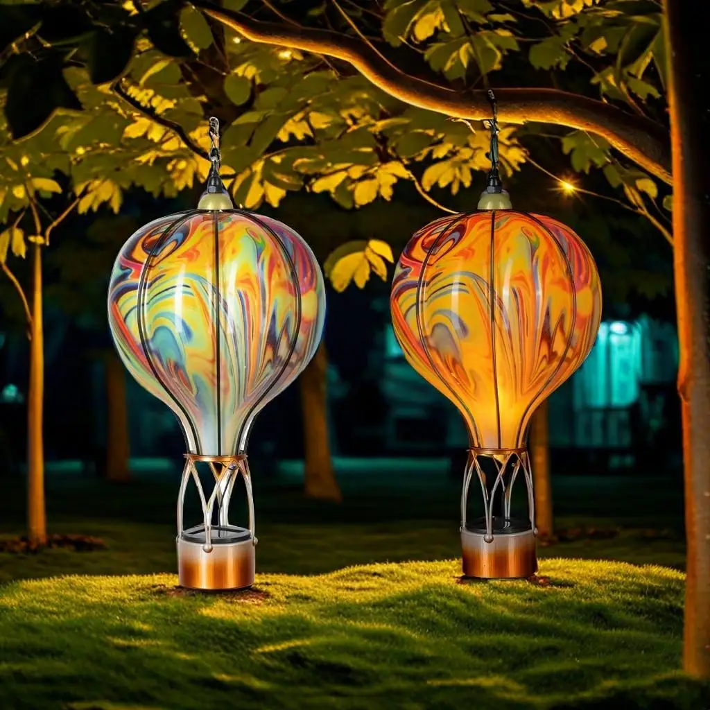 Outdoor Colorful  Metal Hot Air Balloon Solar Light