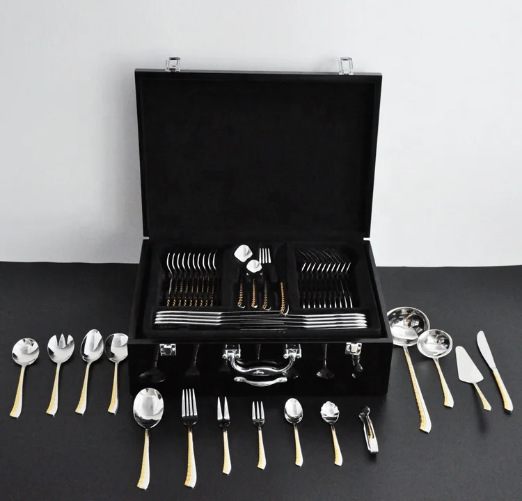 72/84Pcs stainless steel cutlery set gold flatware spoons forks and knife for family wedding parties