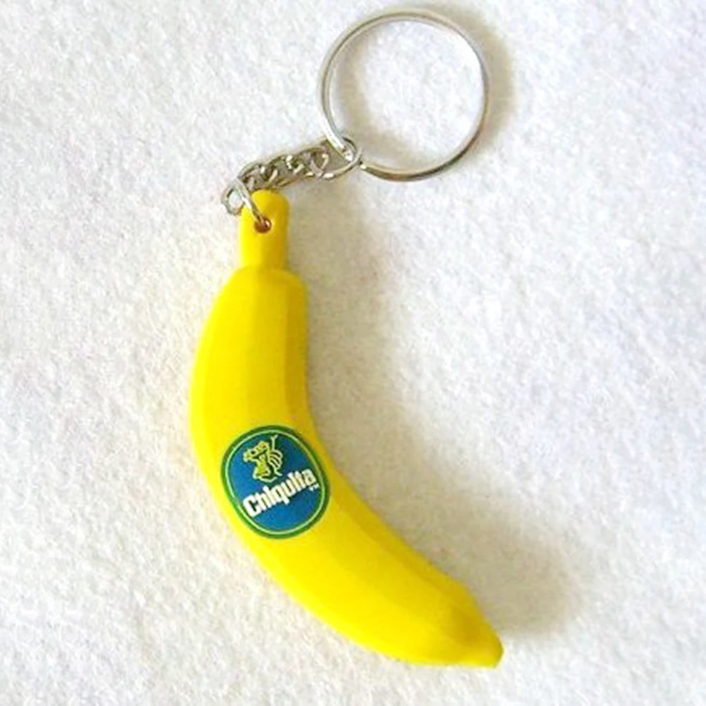 Banana Yellow color 7*3cm Size Cheap britain Sample support Fashion applique Sunshine  soft 3d cars custom pvc rubber keychains
