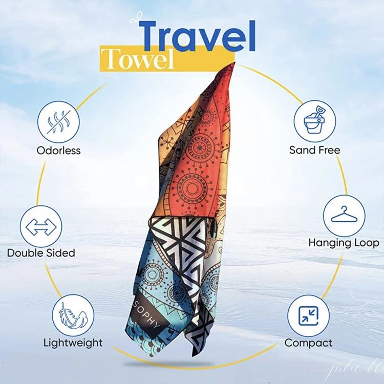 SunnyHope friendly wholesale quick dry printed custom logo microfiber no sand outdoor beach towel for adults travel