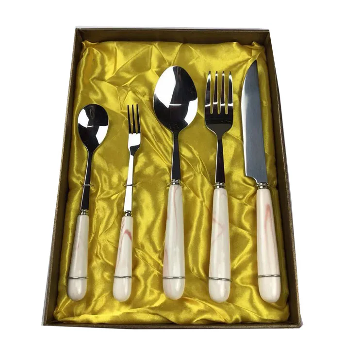 Fashion Cutlery Set with Pink Ceramic Marble Handle Stainless Steel 304 Flatware Set In Stocked for Party Events Wedding