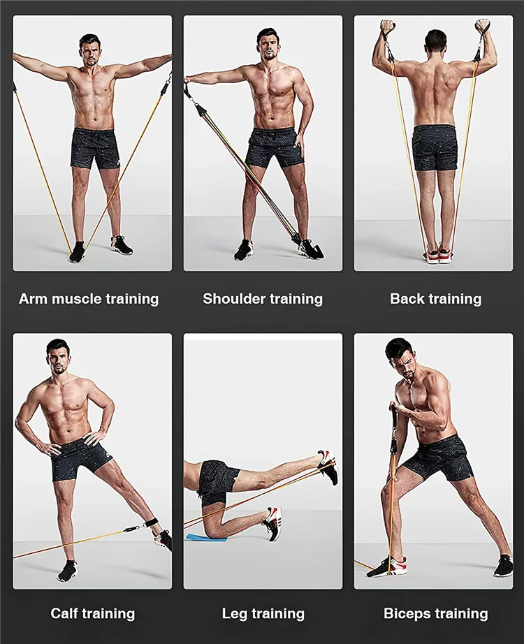 Custom Fitness Long Latex Training Yoga Tubes Pullup Elastic Pull Rope 11pcs 11 Pcs Resistance Band Bar Set With Handle For Yoga