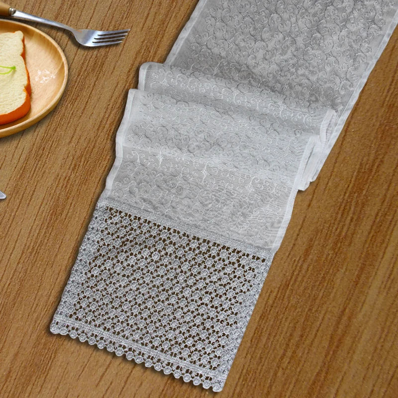 Embroidered table flag, light luxury dining tablecloth, Nordic mesh embroidered hollow decorative mesh table flag