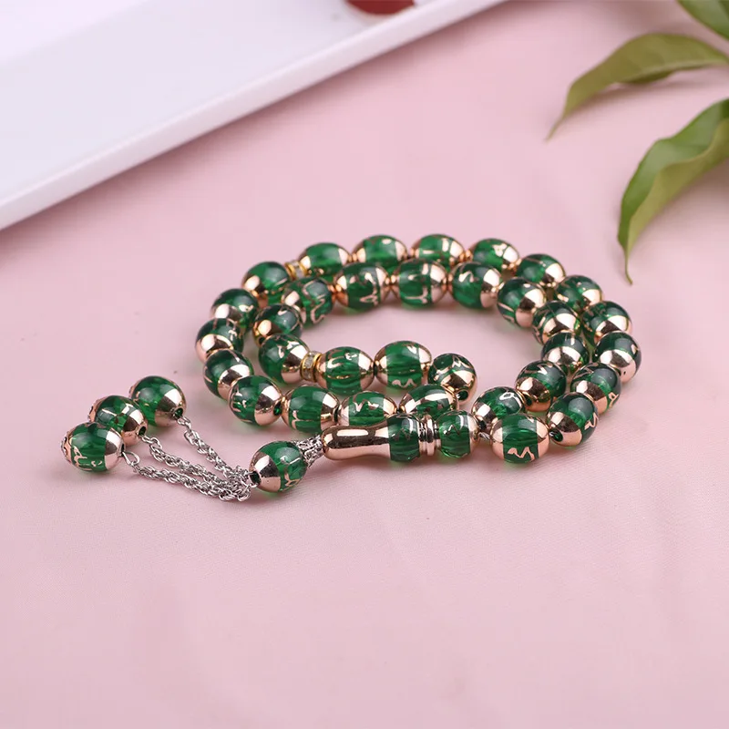 33pcs 12mm*14mm Tasbih Muslim Rosary Beads Islamic Character Prayer Beads Worship Beads Bracelet for Men Women Ramadan
