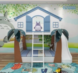 Modern Treehouse style kids up and down bed furniture pink solid wood kids bed Children bunk bed with Slide