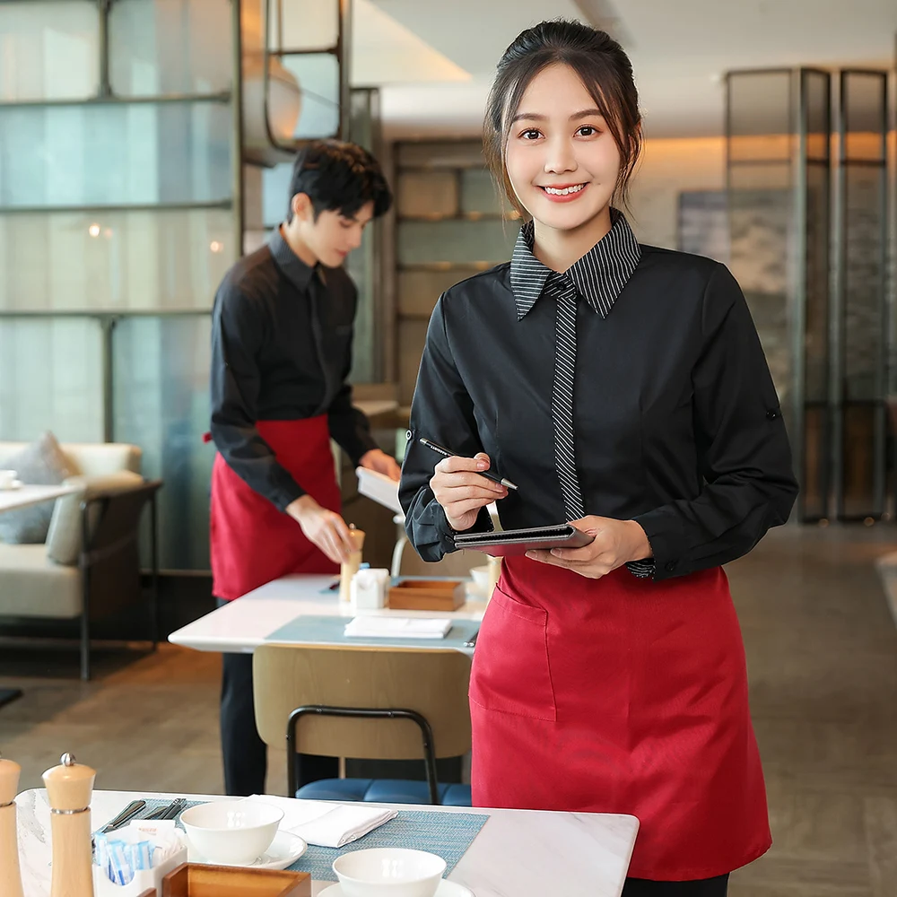 restaurant uniforms dress coffee bar work shirt long sleeve waiter and waitress clothes wholesale