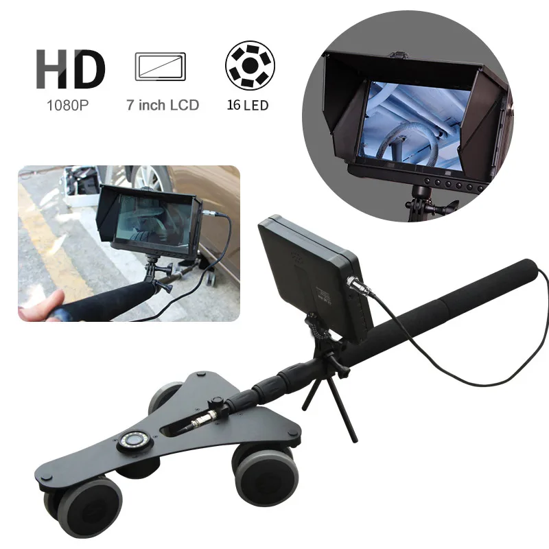 Newestdouble lens vehicle detector endoscope 1080p 5.0MP 7-inch LCD telescopic rod used for airport car detector