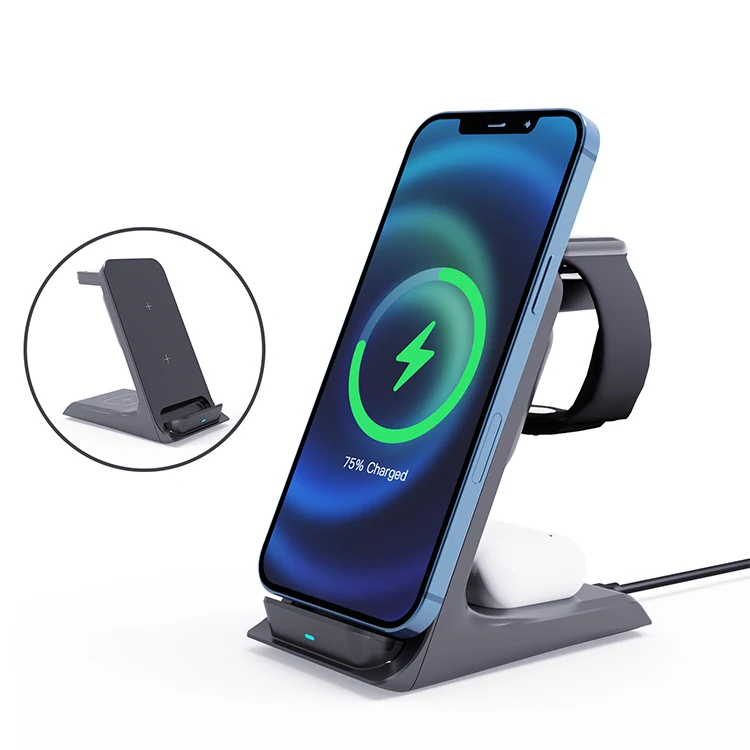 New Version Wireless Charger Stand 3 in 1 15W Wireless Charger for Mobile Phone 2.5W charger for watch 2W charging pad