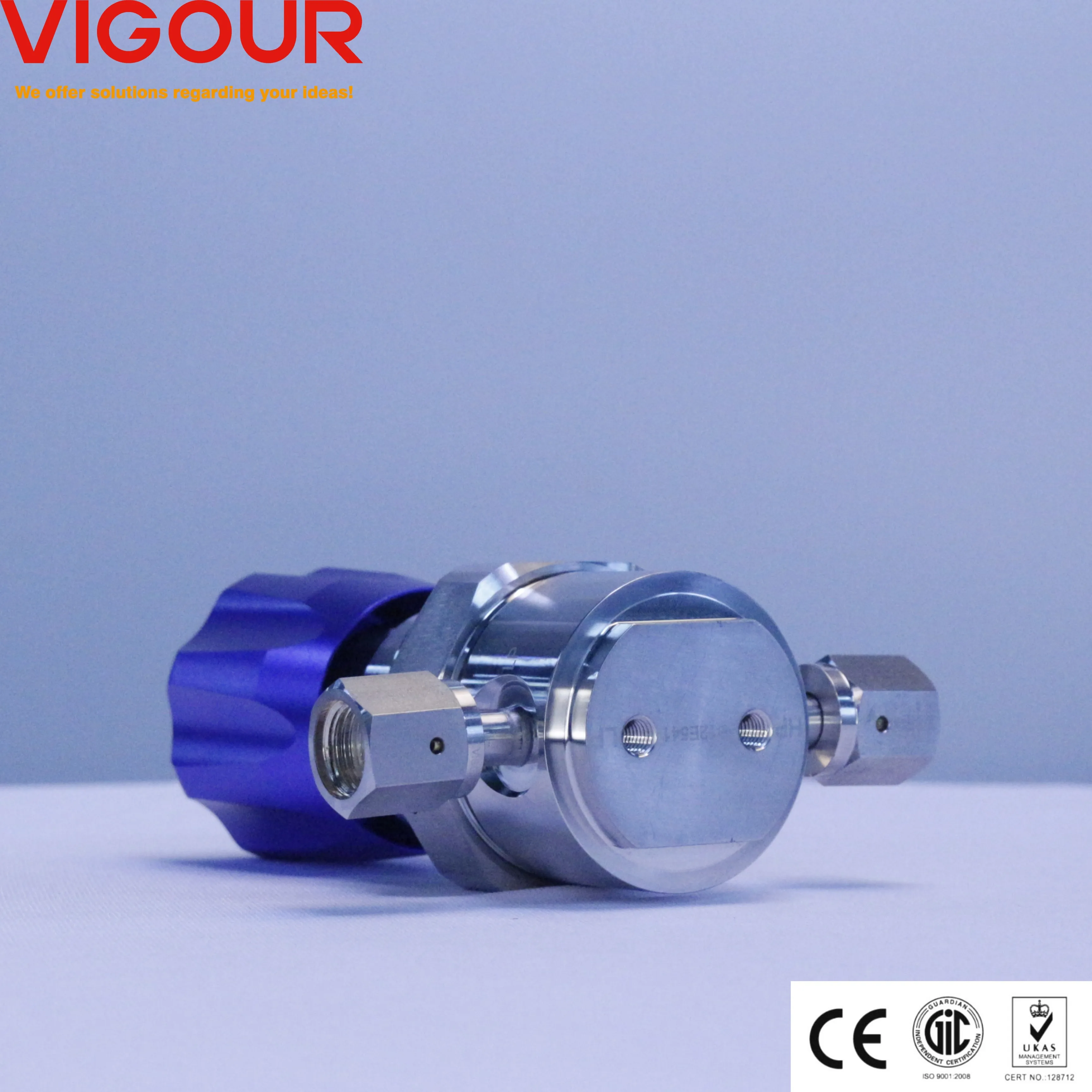 Single Stage Panel Mount Gas Regulator 316L Max 3500psig Inlet Pressure Manual Power