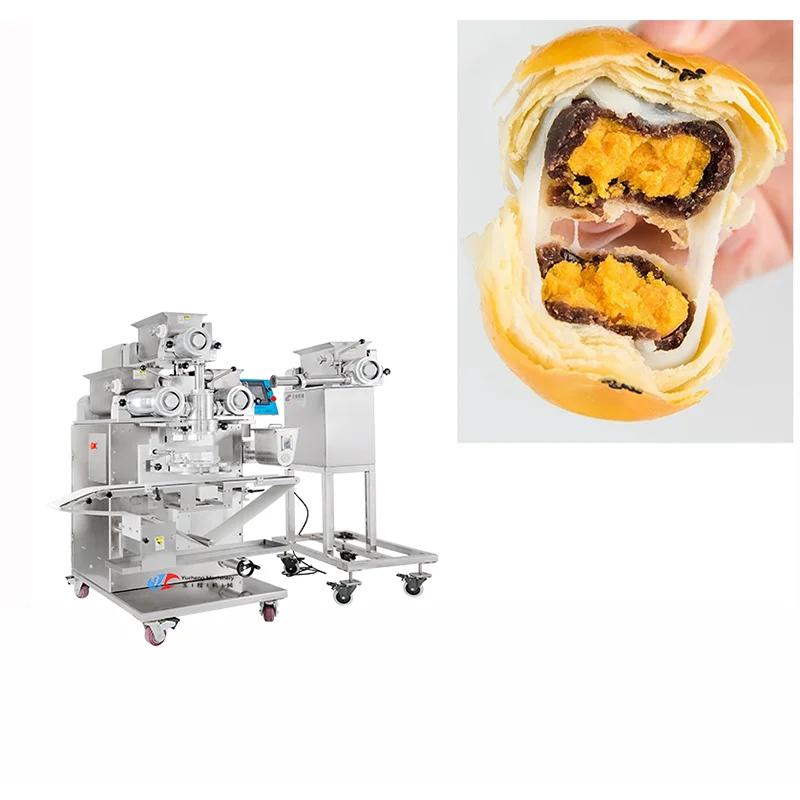 2024Automatic SUS304 High Speed Triple Filling Egg-Yolk Puff Mooncake Encrusting Machine