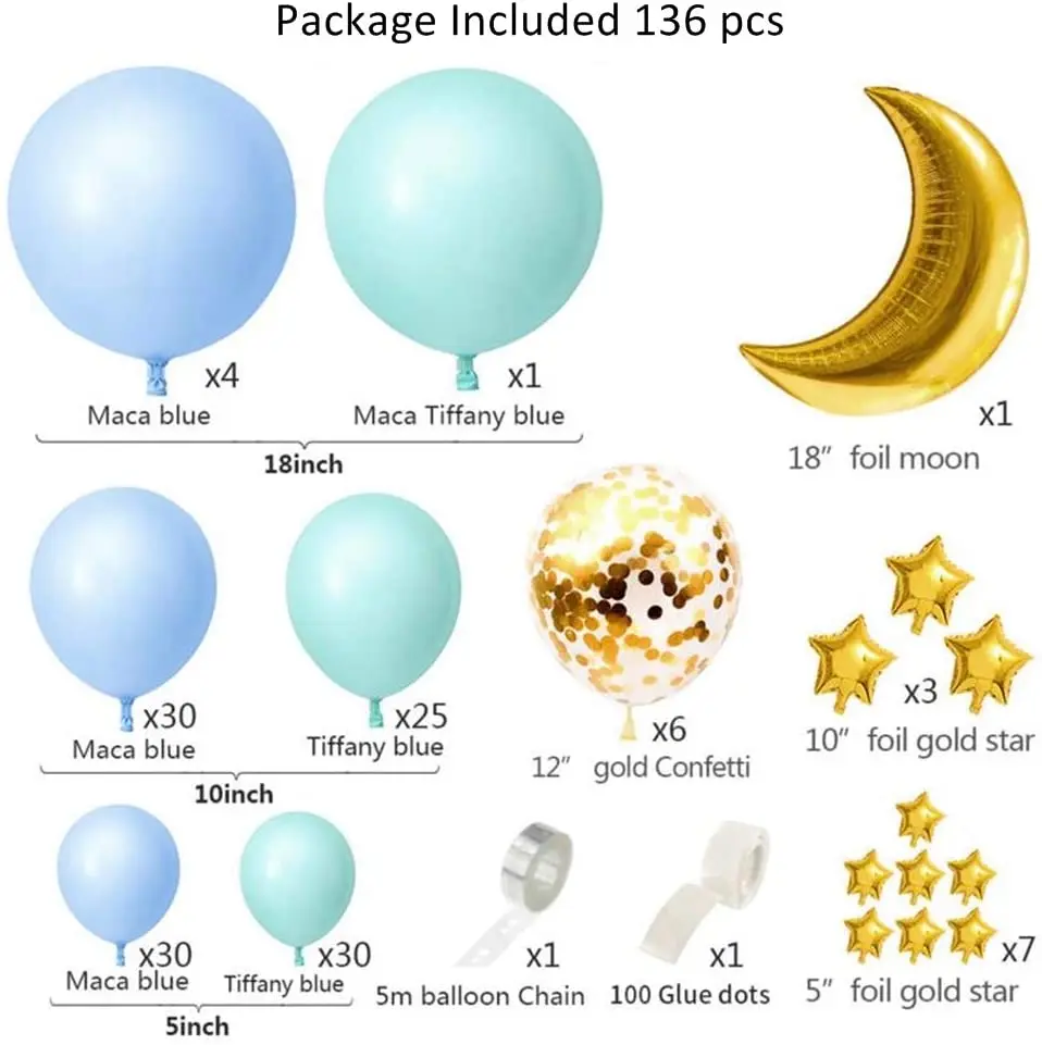 Macaron Blue Mint Green Balloon Garland Kit Star Moon Foil Balloons Arch Kit For Birthday Party