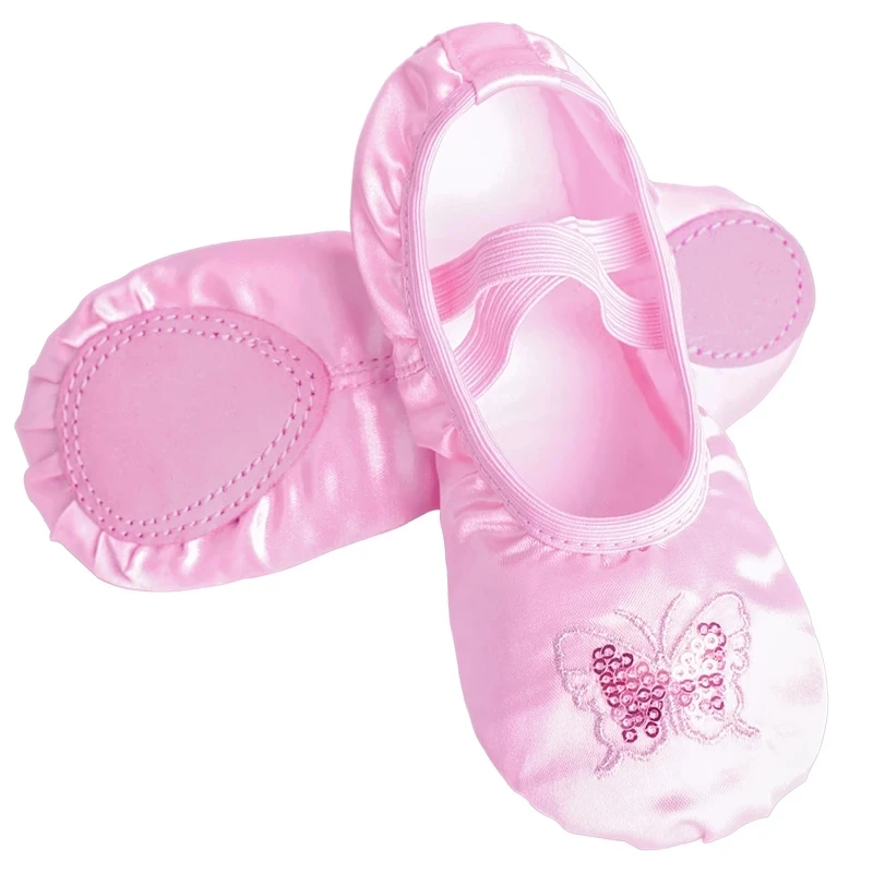 Балетки на плоской подошве для девочек; Детская танцевальная обувь с мягкой подошвой; Детские балетки с вышивкой и блестками