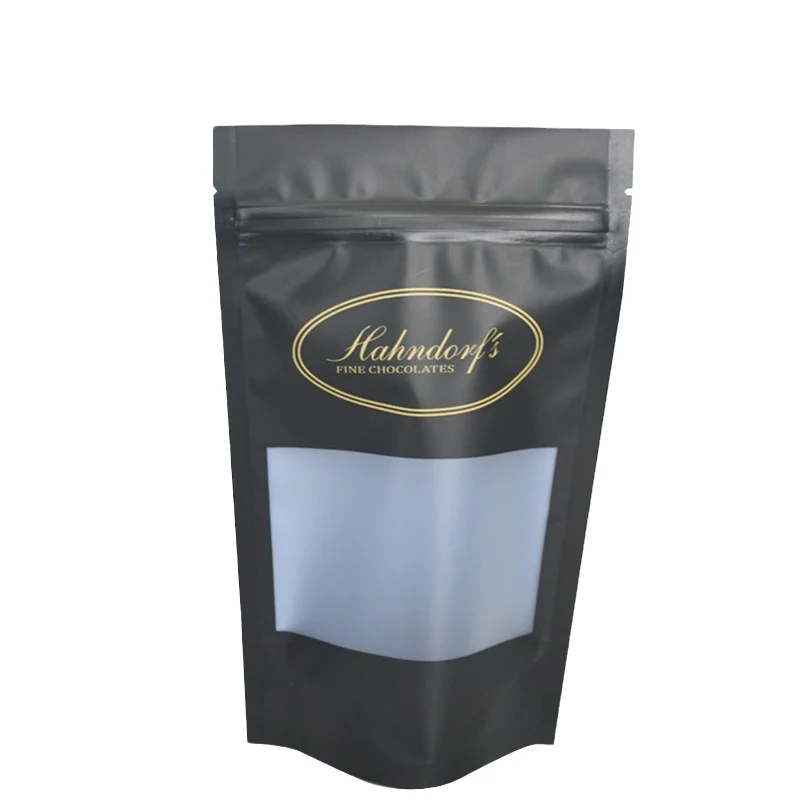 Custom Printed 2 lb Matte Black Stand Up Pouch Resealable Aluminum Foil Zip Lock Mylar Flour Packaging Bags with Frosted Window