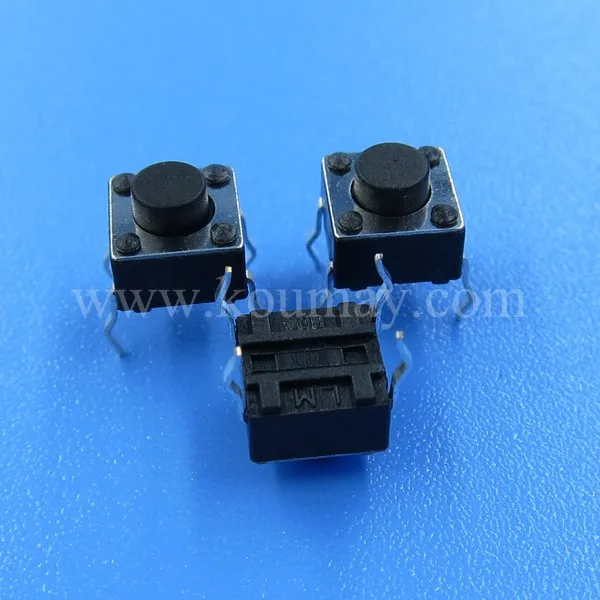 4.5 x 4.5X3.8/5/6/7mm 50mA 12v Dip Vertical push button tactile switch, through hole 4 pin, knob height 250gf