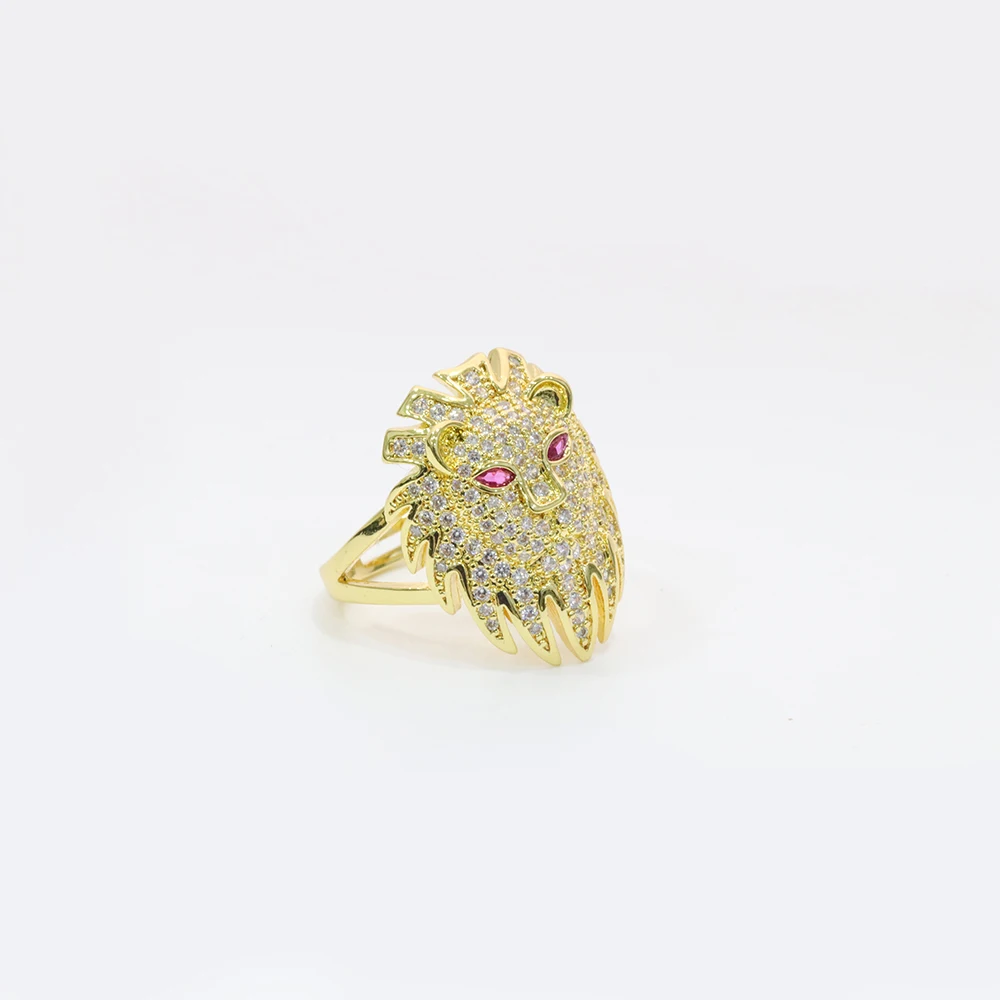 CZ Micro Pave Lion Head Shape Ring,  18K Gold PLated Fashion Lion Finger Rings
