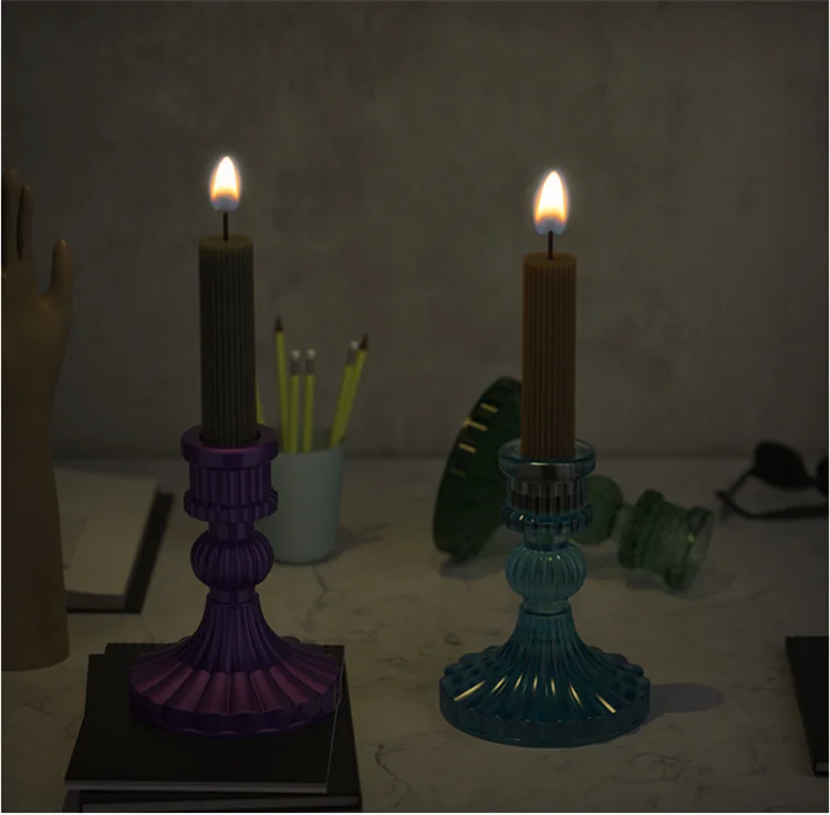 Y4946  Epoxy Resin Silicone Cylinder Stripe Candle Holder Mold