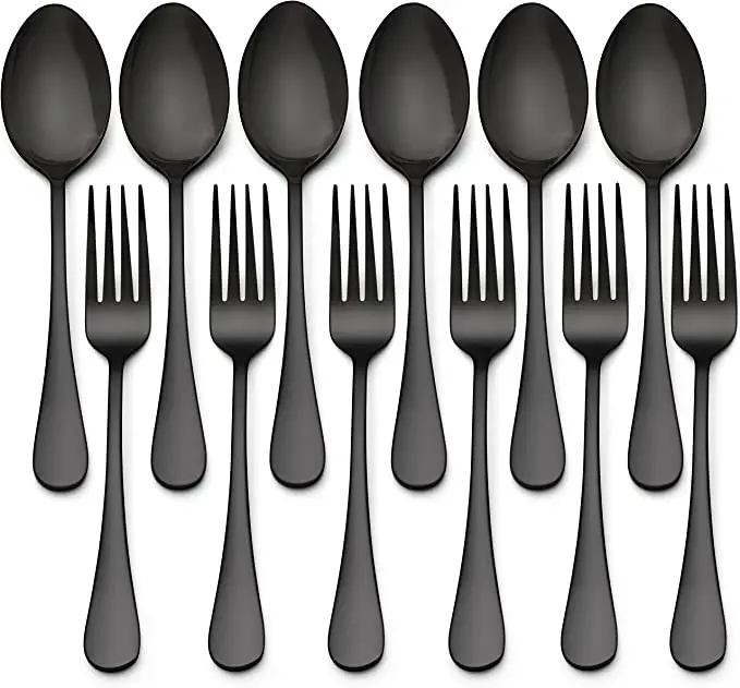 16-Piece Black Forks and Spoons Silverware Set Stainless Steel Flatware Cutlery