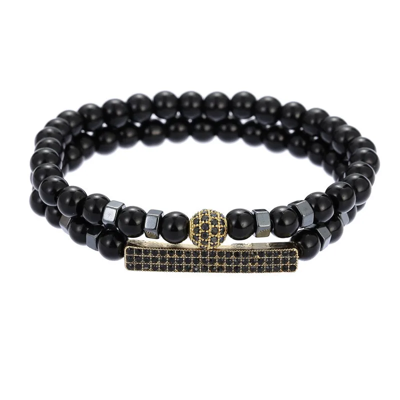 Wholesale 6mm Black Frosted Agate Bracelet Set for Men Featuring Diamond Ball and Long Elastic Stylish Jewelry