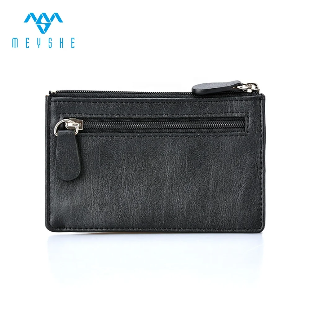 Unisex Handmade Genuine Black Leather Coin Purse with Cheap Zipper Fashionable Daily Use Case or Stylish Lady Gift Idea