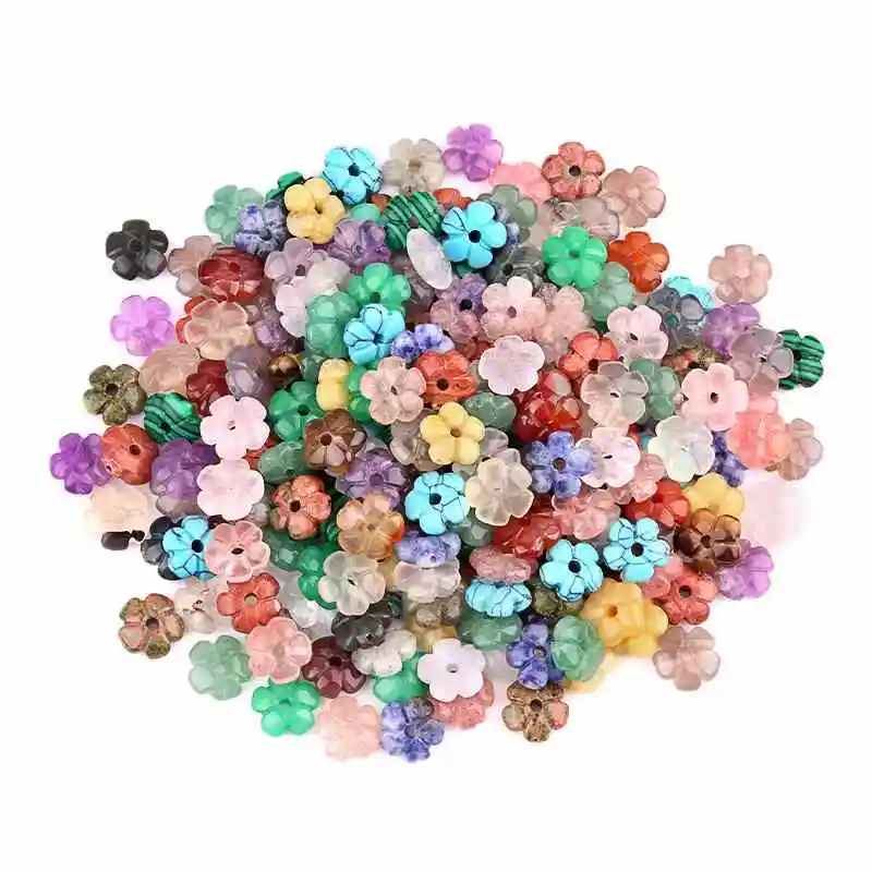 14mm Flower Carved Gemstone Spacer Beads Healing Crystal Amethyst Tiger Eye Loose Flower Spacer Beads for DIYJewelry Making