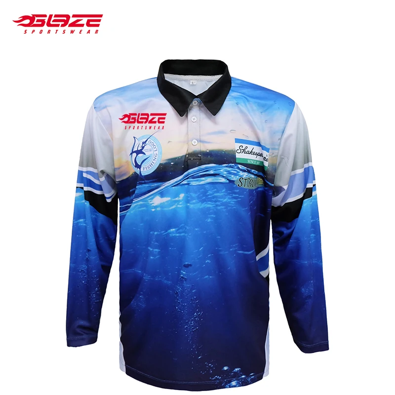 Custom women men fishing clothes sublimation 100% polyester blank fishing jerseys uv polo fishing shirts long sleeve