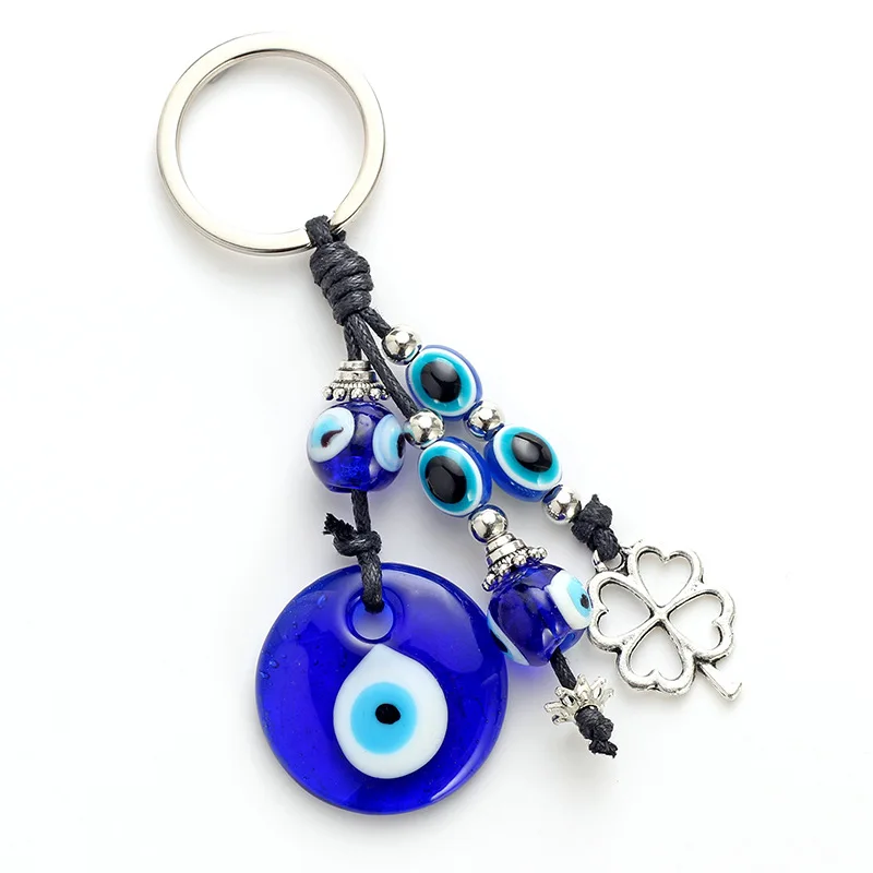 
New Lucky Eye Clover Leaf Charms Keychain Glass Evil Eye Pendent Fashion Keyring Evil Eye Keychain 