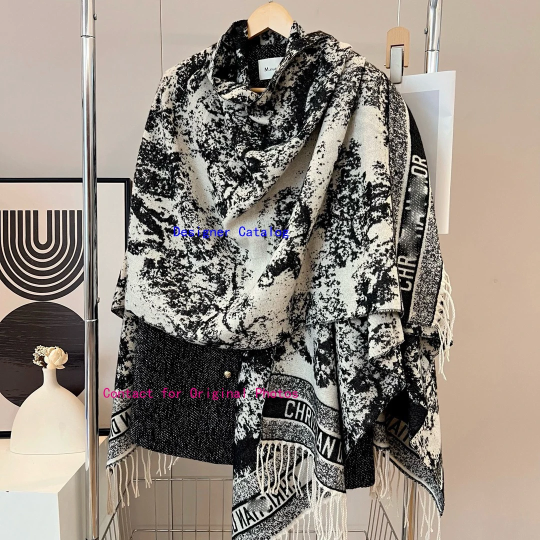 Winter Warm Thickened Designer Luxury Shawl Cotton Neck Scarves Name Brand Pashmina Scarf Original Tassel Shawls Women