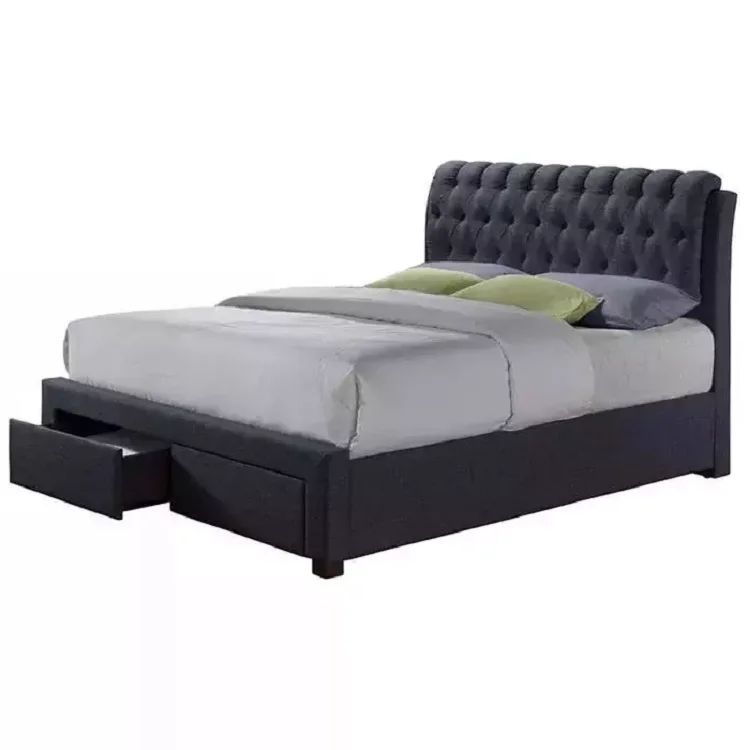 Luxury California Hotel Storage Modern Velvet Full Platform Single Doiuble Twin King Queen Size Bed Frame with Storage Headboard
