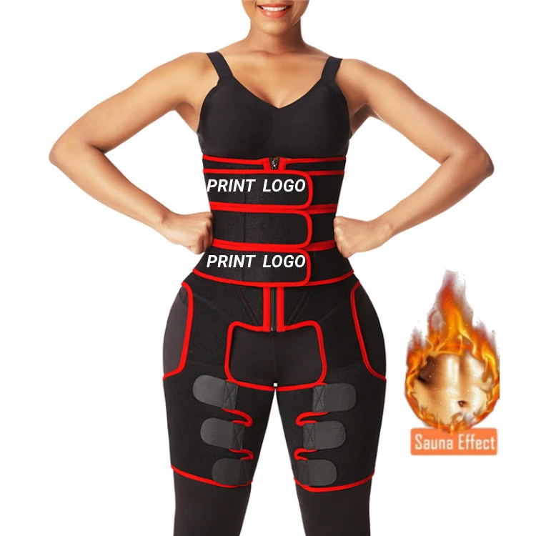Custom Logo Women Fitness Waist And Thig Trimmer Shaper 2 In 1 Neoprene 3 Strap Waist Trainer And Thigh Trimmer
