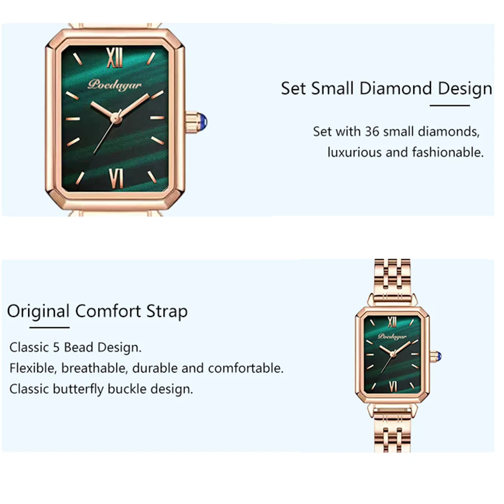 POEDAGAR 622 world custom face women quartz watch best power Steel Strap rectangle water resistant old Casual watch set