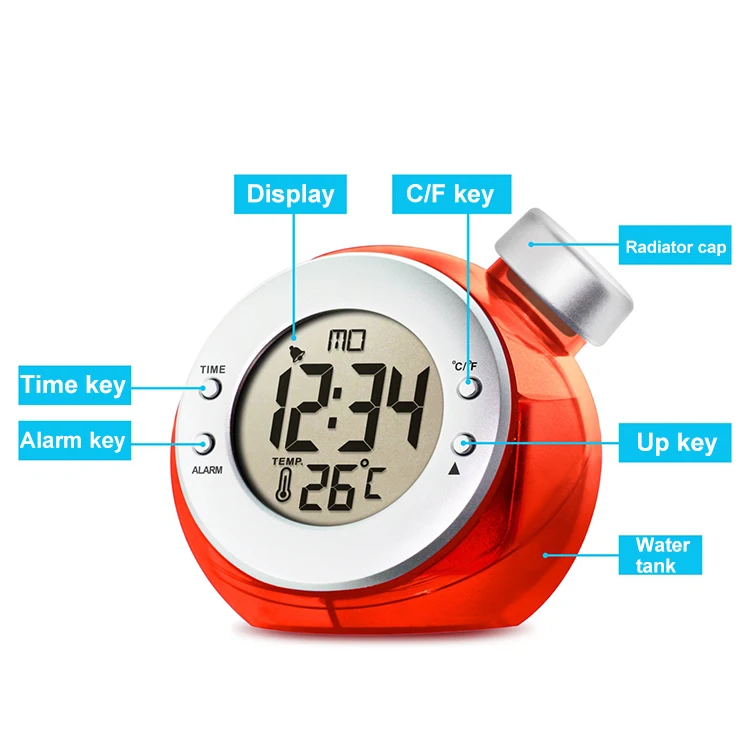 Recyclable Eco-Friendly Water Clock Alarm Easy to Set Modern Clocks with Fun Design Water Powered Clock