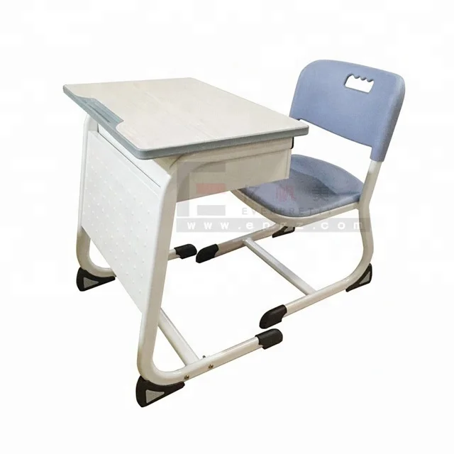 High Quality School Furniture Classroom Furniture Single Student Use Wooden Study Table and Chair with Front Board