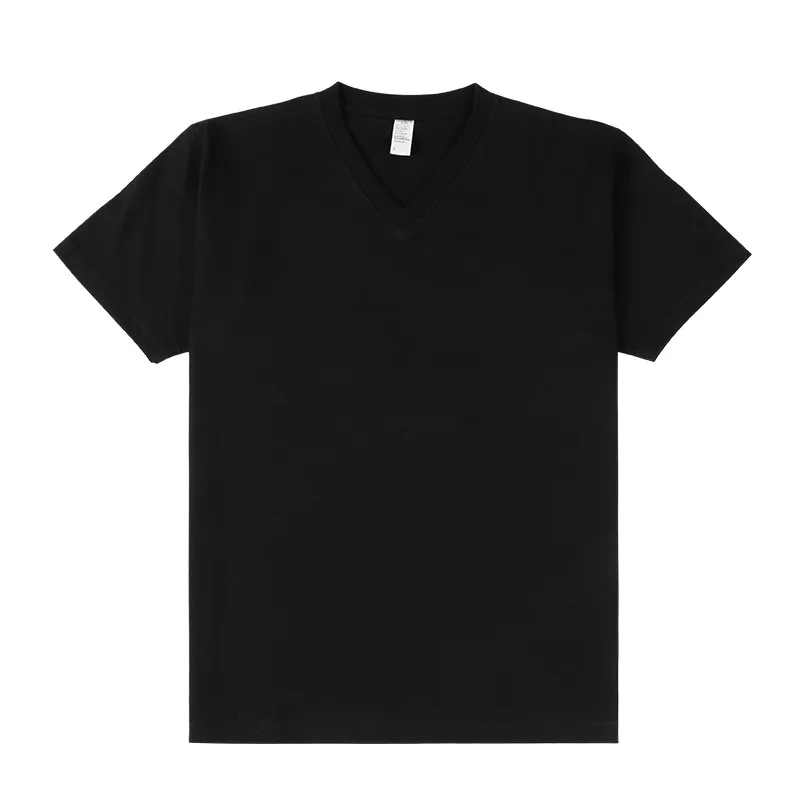NADANBAO Factory High Quality Breathable Custom T-shirt Opaque Mens Thick V Neck Rib Collar Full Cotton White T shirt for men