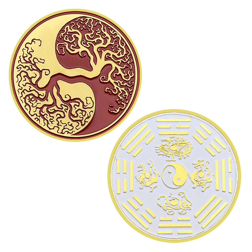 Dragon and Phoenix Gold Coin Chinese Tai Ji Commemorative Medal In Capsule Gifts