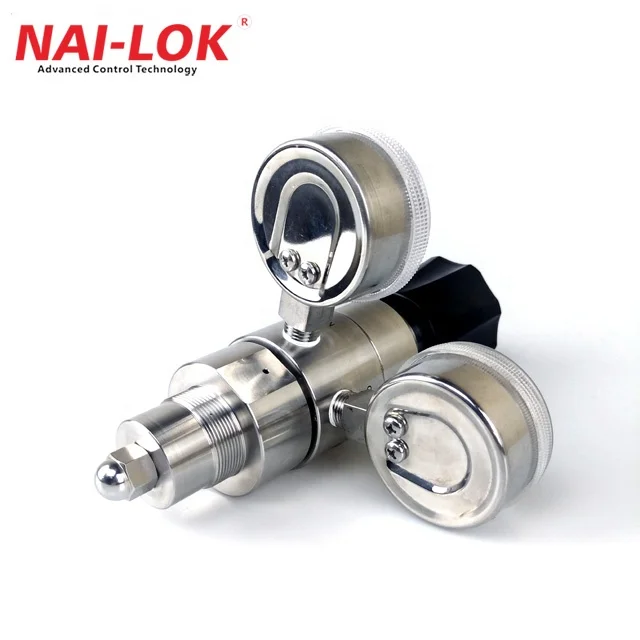NAI-LOK Dual-Stage Stainless Steel  High Pressure 3500psi Gas Pressure Regulator Two Stage Reducing Valve Regulator with 4 Ports