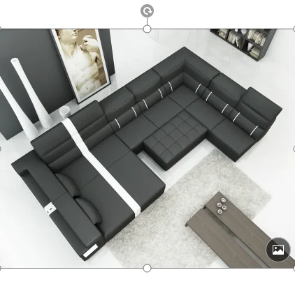 Fashionable design  modern U shape sectional furniture for Black leather living room sofa set